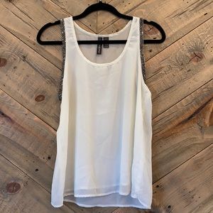 Fun & Flirt White Beaded Tank size M